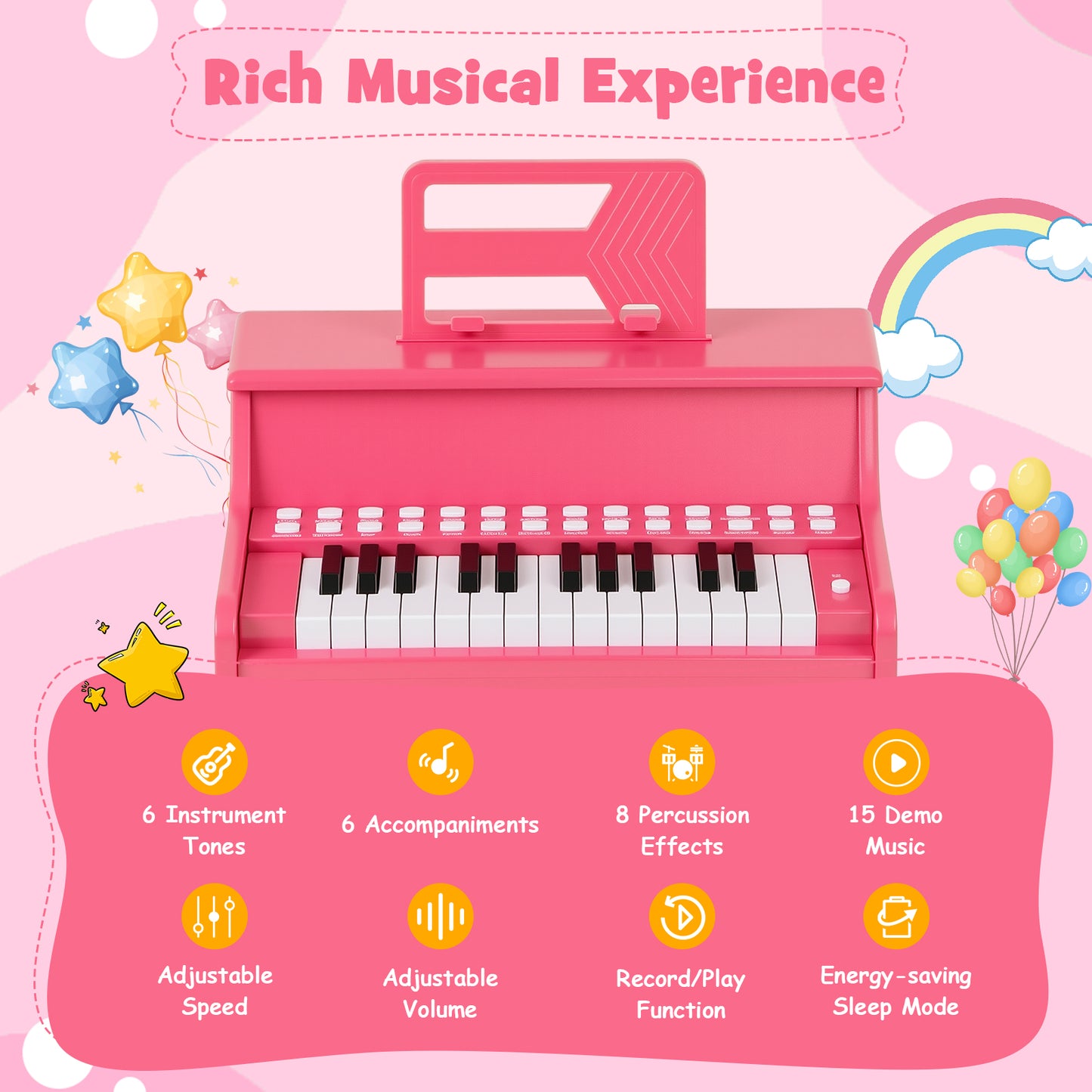 25 Keys Kids Piano Keyboard with Adjustable Speed and Teaching Mode, Pink Pianos & Keyboards at Gallery Canada