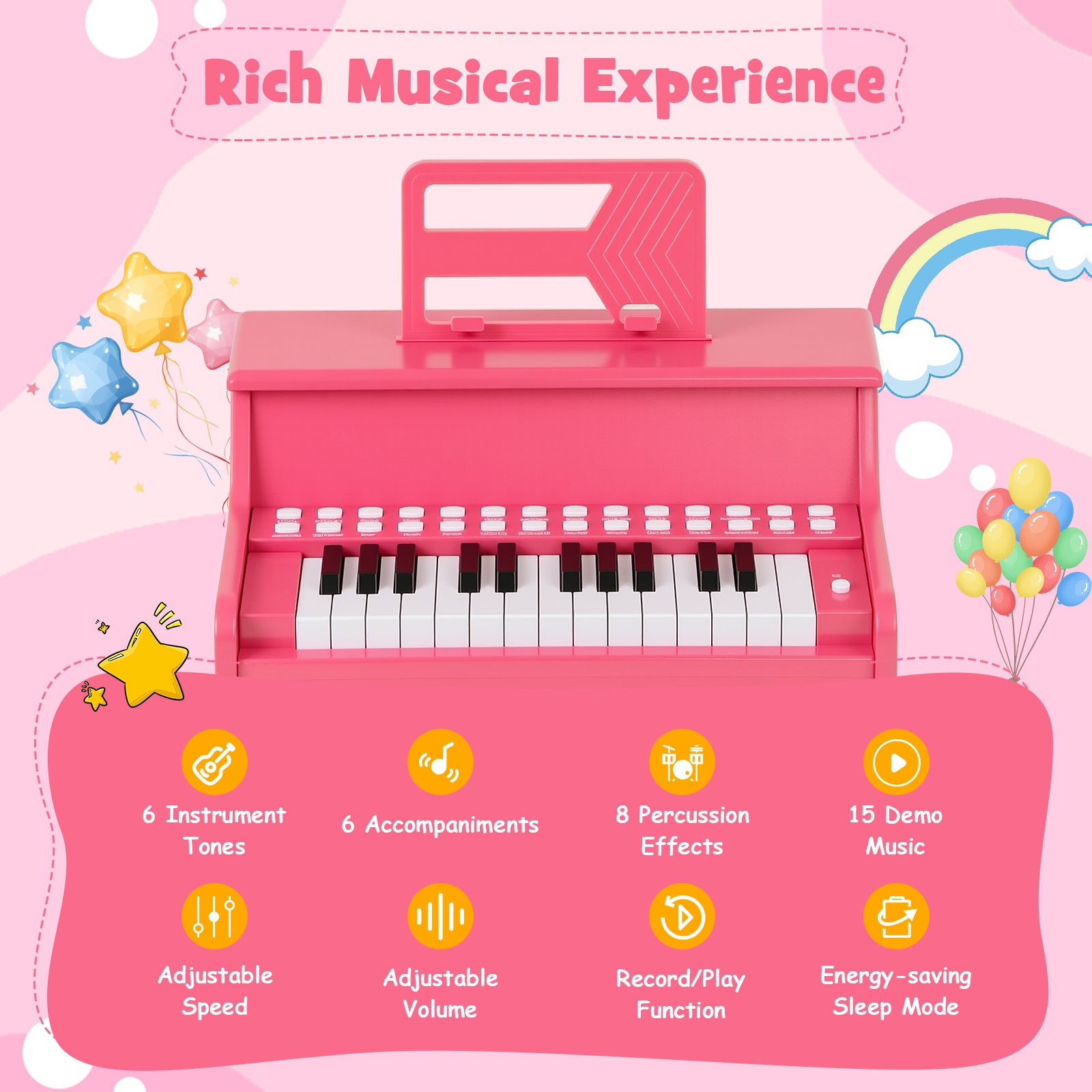 25 Keys Kids Piano Keyboard with Adjustable Speed and Teaching Mode, Pink Pianos & Keyboards at Gallery Canada