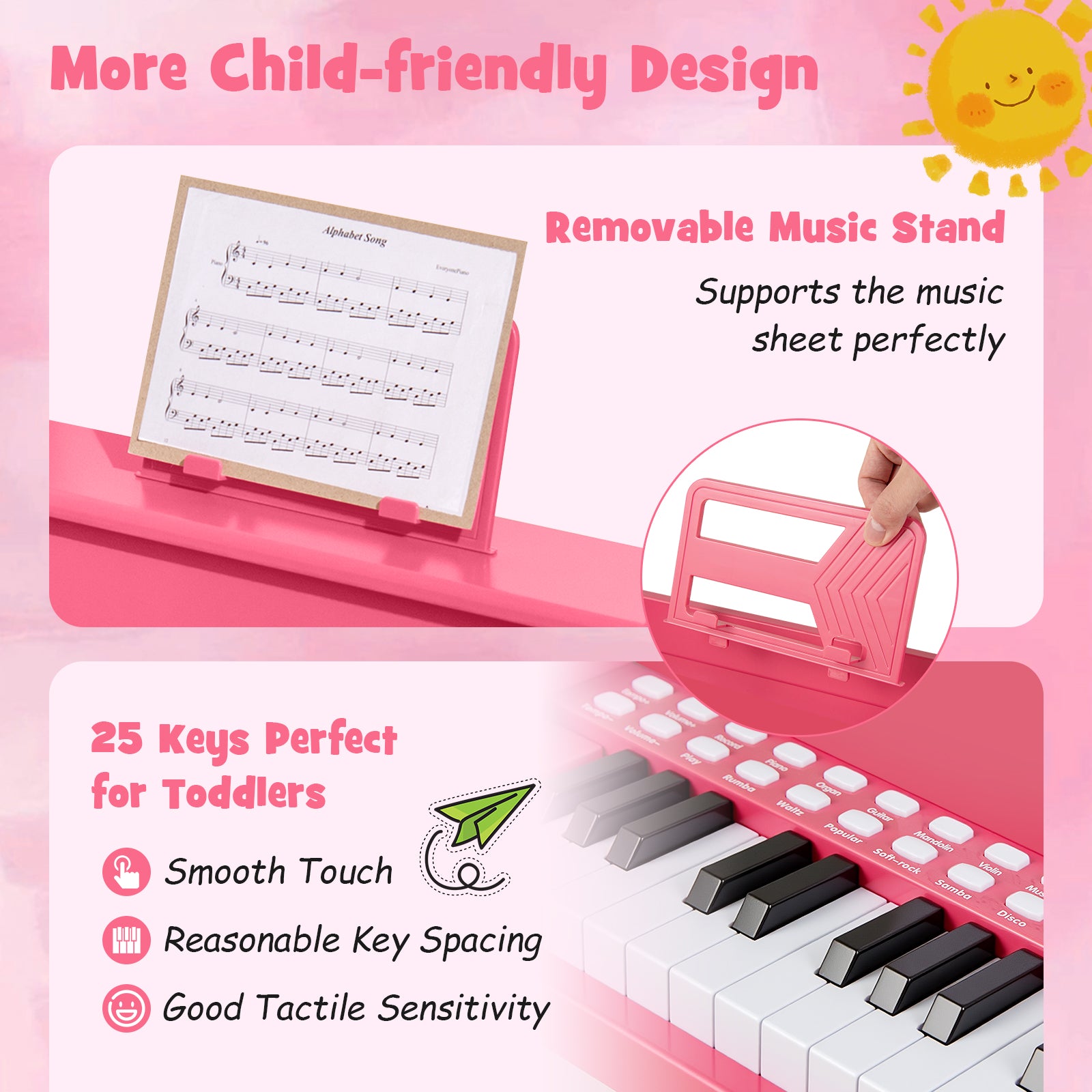 25 Keys Kids Piano Keyboard with Adjustable Speed and Teaching Mode, Pink Pianos & Keyboards at Gallery Canada