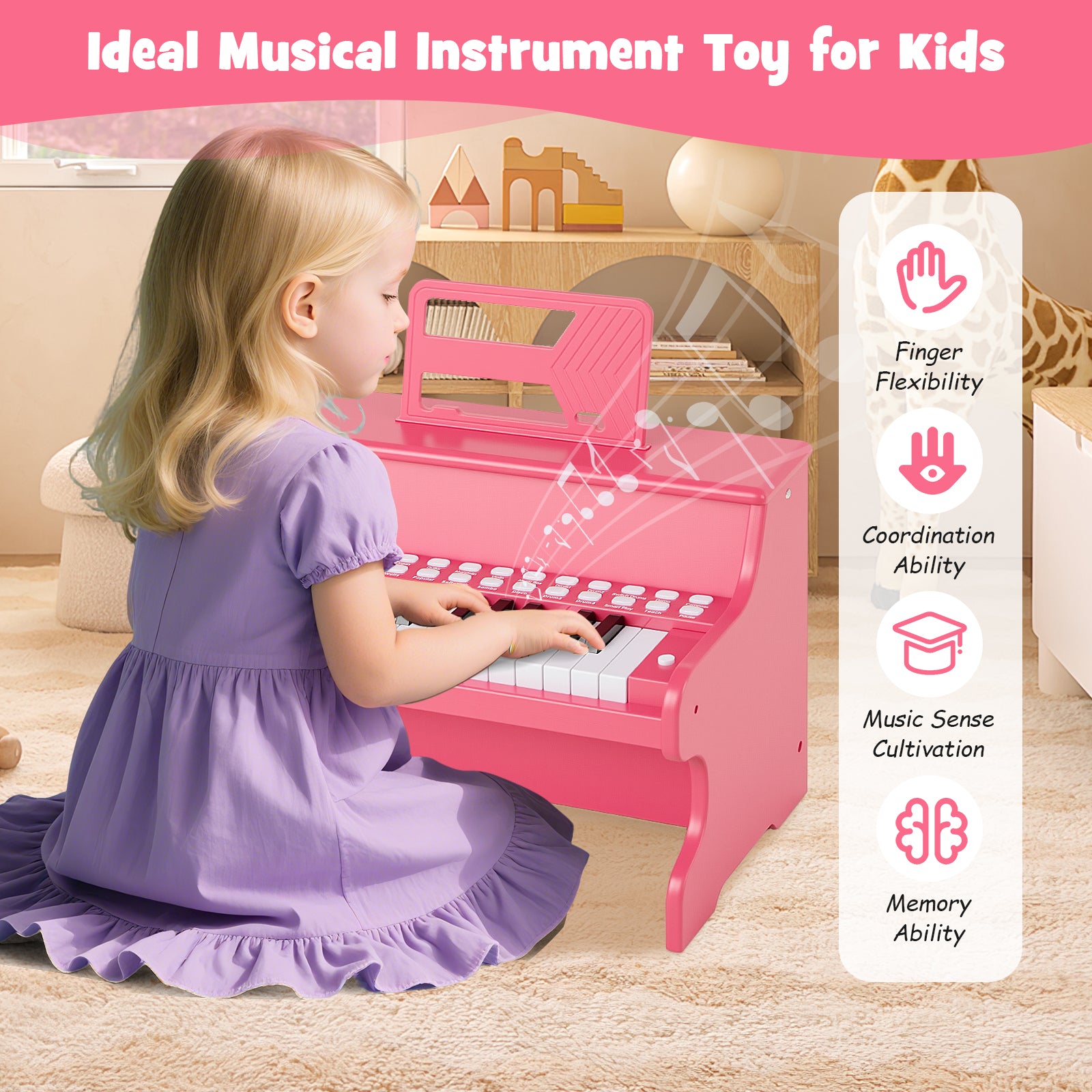 25 Keys Kids Piano Keyboard with Adjustable Speed and Teaching Mode, Pink Pianos & Keyboards at Gallery Canada