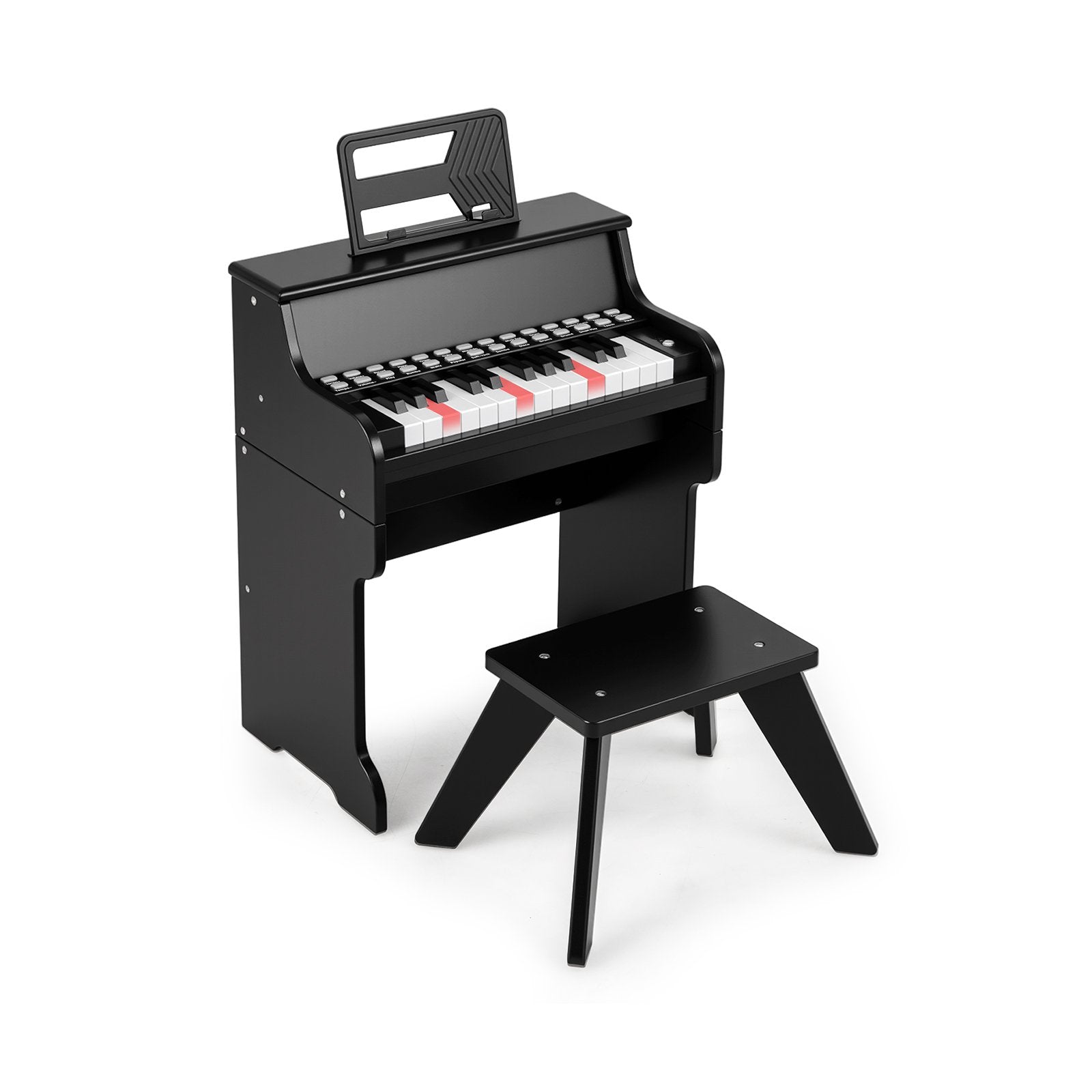 25 Keys Kids Piano Keyboard with Stool Mini Digital Piano Wooden Toy with Adjustable Speed and Volume, Black Pianos & Keyboards Black at Gallery Canada