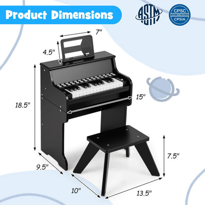 25 Keys Kids Piano Keyboard with Stool Mini Digital Piano Wooden Toy with Adjustable Speed and Volume, Black Pianos & Keyboards at Gallery Canada