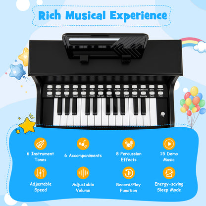 25 Keys Kids Piano Keyboard with Stool Mini Digital Piano Wooden Toy with Adjustable Speed and Volume, Black Pianos & Keyboards at Gallery Canada