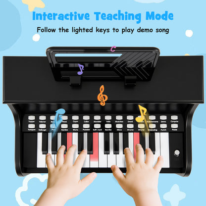25 Keys Kids Piano Keyboard with Stool Mini Digital Piano Wooden Toy with Adjustable Speed and Volume, Black Pianos & Keyboards at Gallery Canada