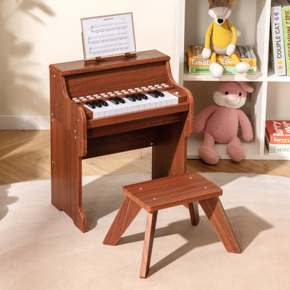 25 Keys Kids Piano Keyboard with Stool Mini Digital Piano Wooden Toy with Adjustable Speed and Volume, Brown Pianos & Keyboards at Gallery Canada