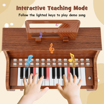 25 Keys Kids Piano Keyboard with Stool Mini Digital Piano Wooden Toy with Adjustable Speed and Volume, Brown Pianos & Keyboards at Gallery Canada