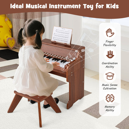 25 Keys Kids Piano Keyboard with Stool Mini Digital Piano Wooden Toy with Adjustable Speed and Volume, Brown Pianos & Keyboards at Gallery Canada