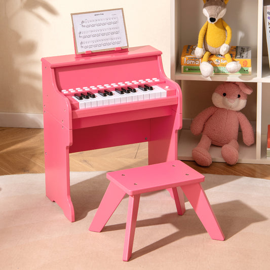 25 Keys Kids Piano Keyboard with Stool Mini Digital Piano Wooden Toy with Adjustable Speed and Volume, Pink Pianos & Keyboards Pink at Gallery Canada