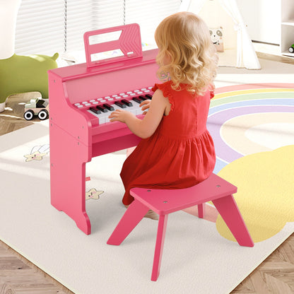 25 Keys Kids Piano Keyboard with Stool Mini Digital Piano Wooden Toy with Adjustable Speed and Volume, Pink Pianos & Keyboards at Gallery Canada