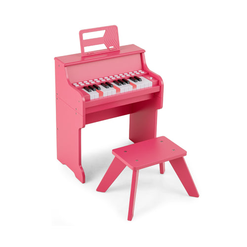 25 Keys Kids Piano Keyboard, Mini Digital Piano With Stool, Pink