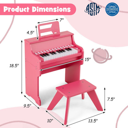 25 Keys Kids Piano Keyboard with Stool Mini Digital Piano Wooden Toy with Adjustable Speed and Volume, Pink Pianos & Keyboards at Gallery Canada