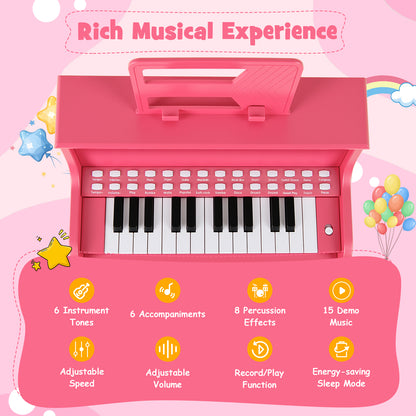 25 Keys Kids Piano Keyboard with Stool Mini Digital Piano Wooden Toy with Adjustable Speed and Volume, Pink Pianos & Keyboards at Gallery Canada