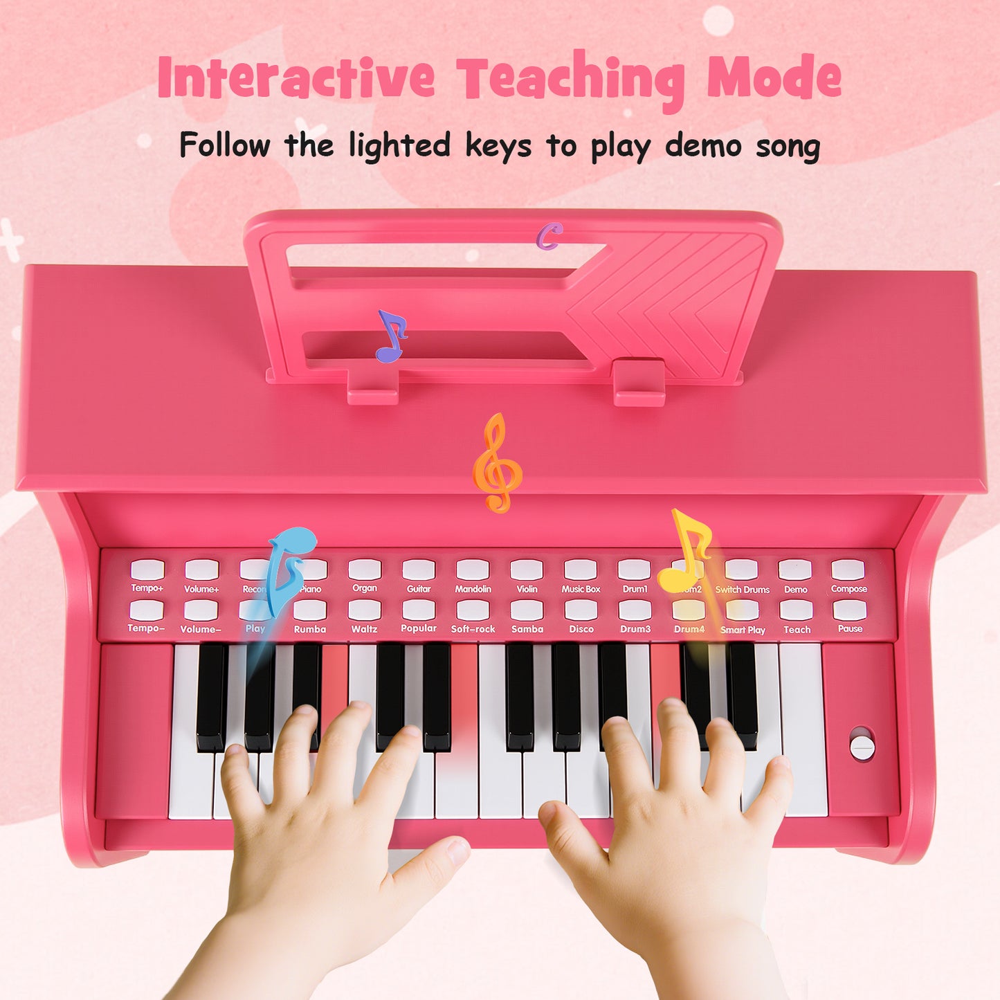 25 Keys Kids Piano Keyboard with Stool Mini Digital Piano Wooden Toy with Adjustable Speed and Volume, Pink Pianos & Keyboards at Gallery Canada