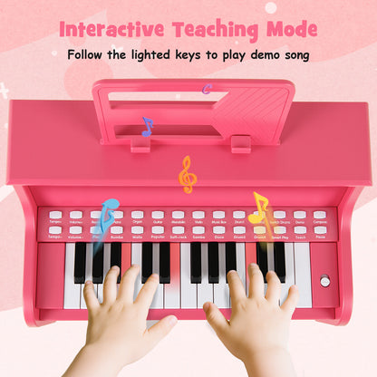 25 Keys Kids Piano Keyboard with Stool Mini Digital Piano Wooden Toy with Adjustable Speed and Volume, Pink Pianos & Keyboards at Gallery Canada
