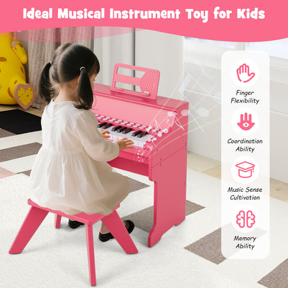 25 Keys Kids Piano Keyboard with Stool Mini Digital Piano Wooden Toy with Adjustable Speed and Volume, Pink Pianos & Keyboards at Gallery Canada
