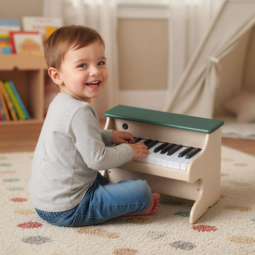 25 Keys Kids Piano Keyboard Wooden Digital Piano Toy with Removable Music Stand, Green
