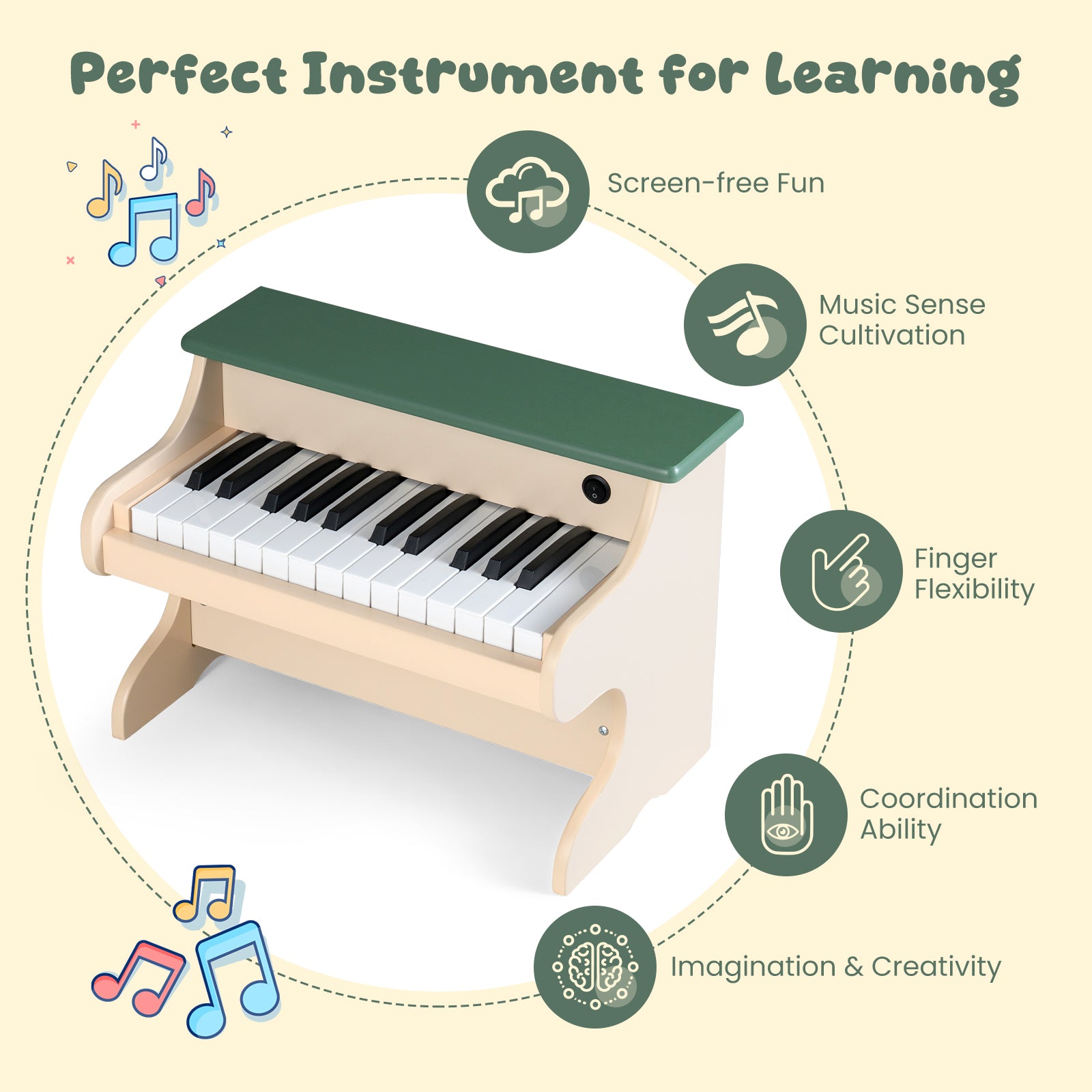 25 Keys Kids Piano Keyboard Wooden Digital Piano Toy with Removable Music Stand, Green Pianos & Keyboards at Gallery Canada