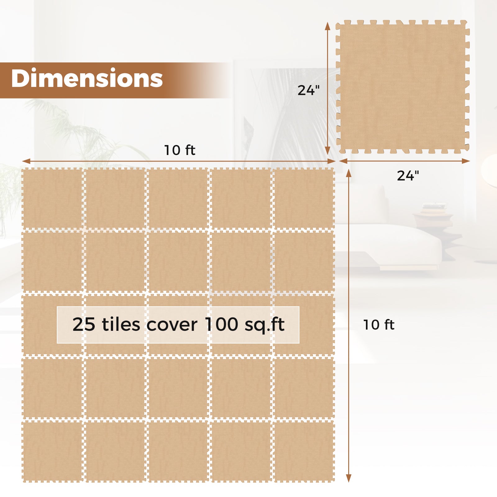25 Pack-100 Sq.Ft. Foam Floor Tiles Interlocking Carpet Tiles with Edge Borders, Beige Decorative Fencing & Flooring at Gallery Canada