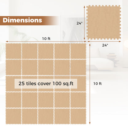 25 Pack-100 Sq.Ft. Foam Floor Tiles Interlocking Carpet Tiles with Edge Borders, Beige Decorative Fencing & Flooring at Gallery Canada