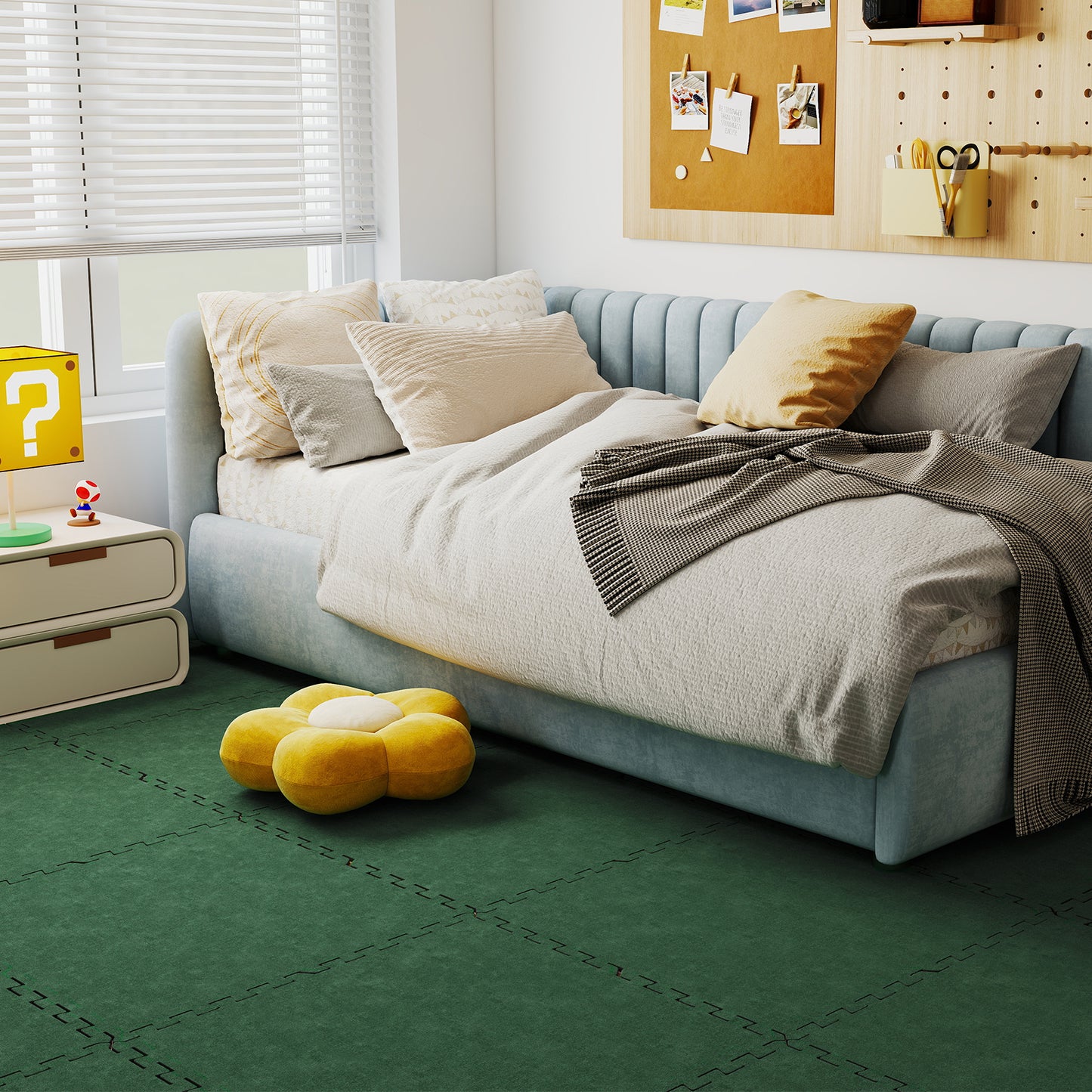 25 Pack-100 Sq.Ft. Foam Floor Tiles Interlocking Carpet Tiles with Edge Borders, Green Decorative Fencing & Flooring at Gallery Canada