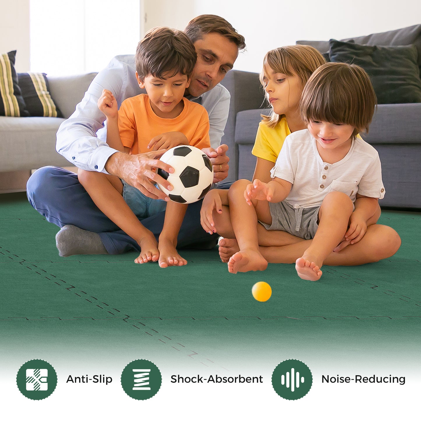 25 Pack-100 Sq.Ft. Foam Floor Tiles Interlocking Carpet Tiles with Edge Borders, Green Decorative Fencing & Flooring at Gallery Canada