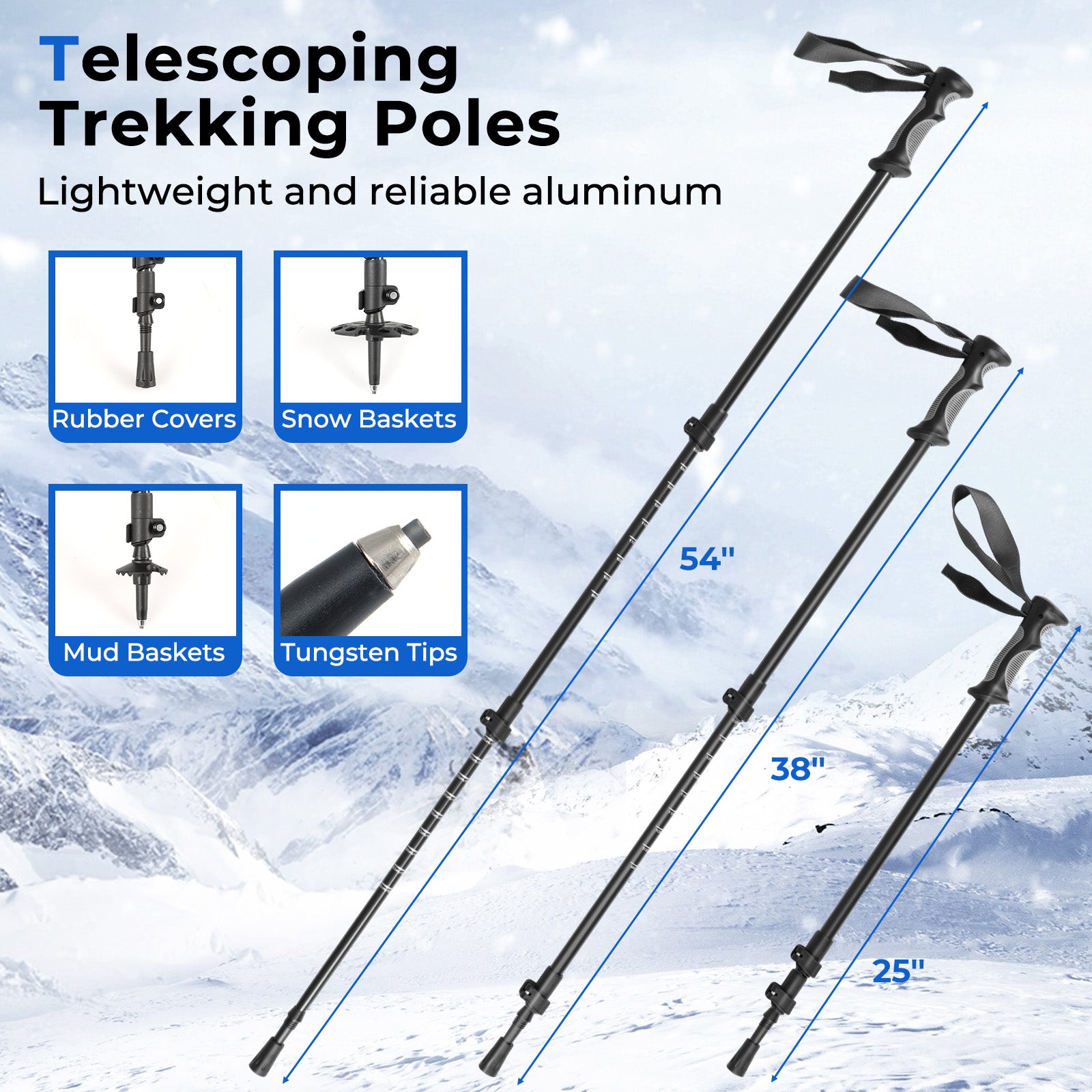 25” Snowshoes with Trekking Poles, Black Winter Sports & Activities at Gallery Canada