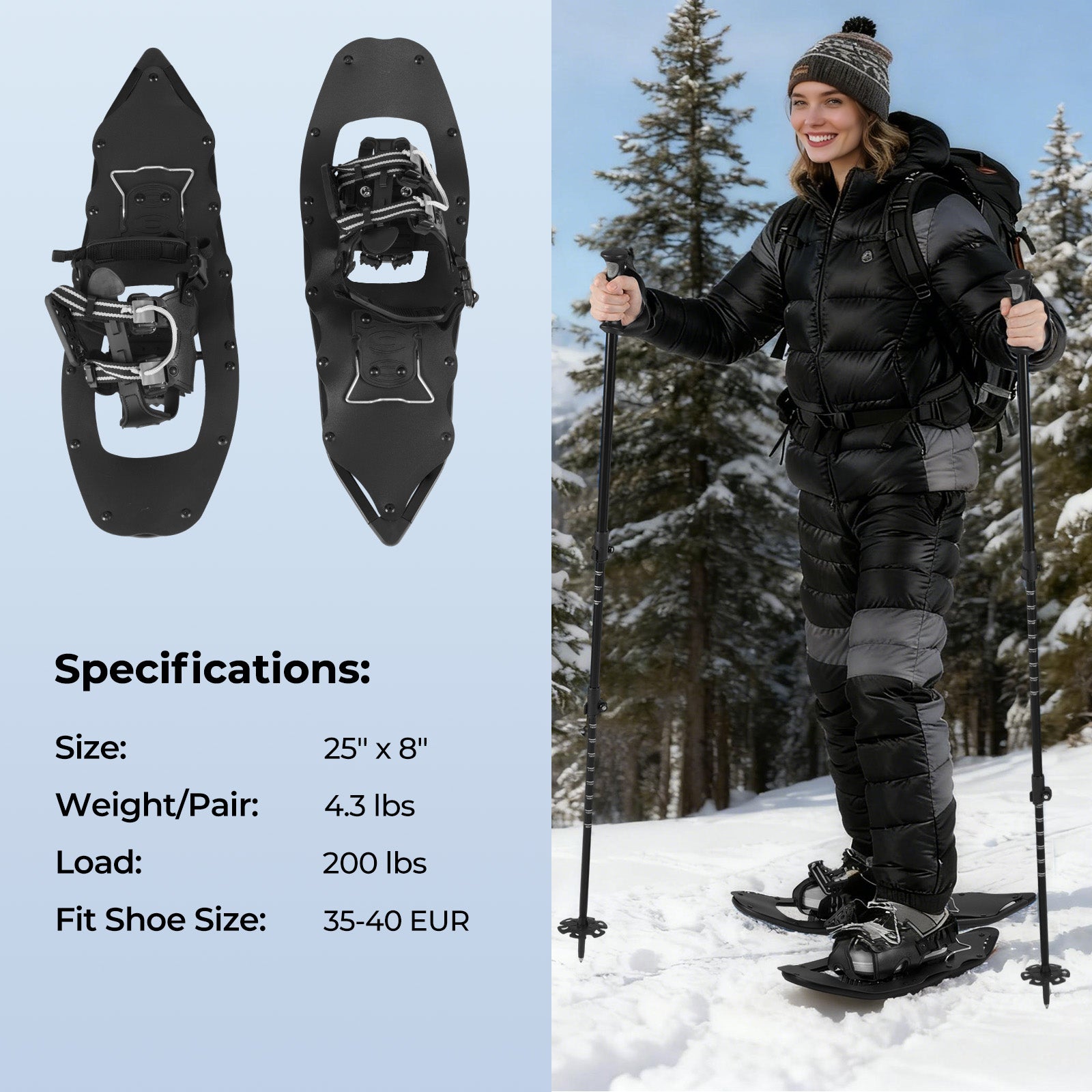 25” Snowshoes with Trekking Poles, Black Winter Sports & Activities at Gallery Canada