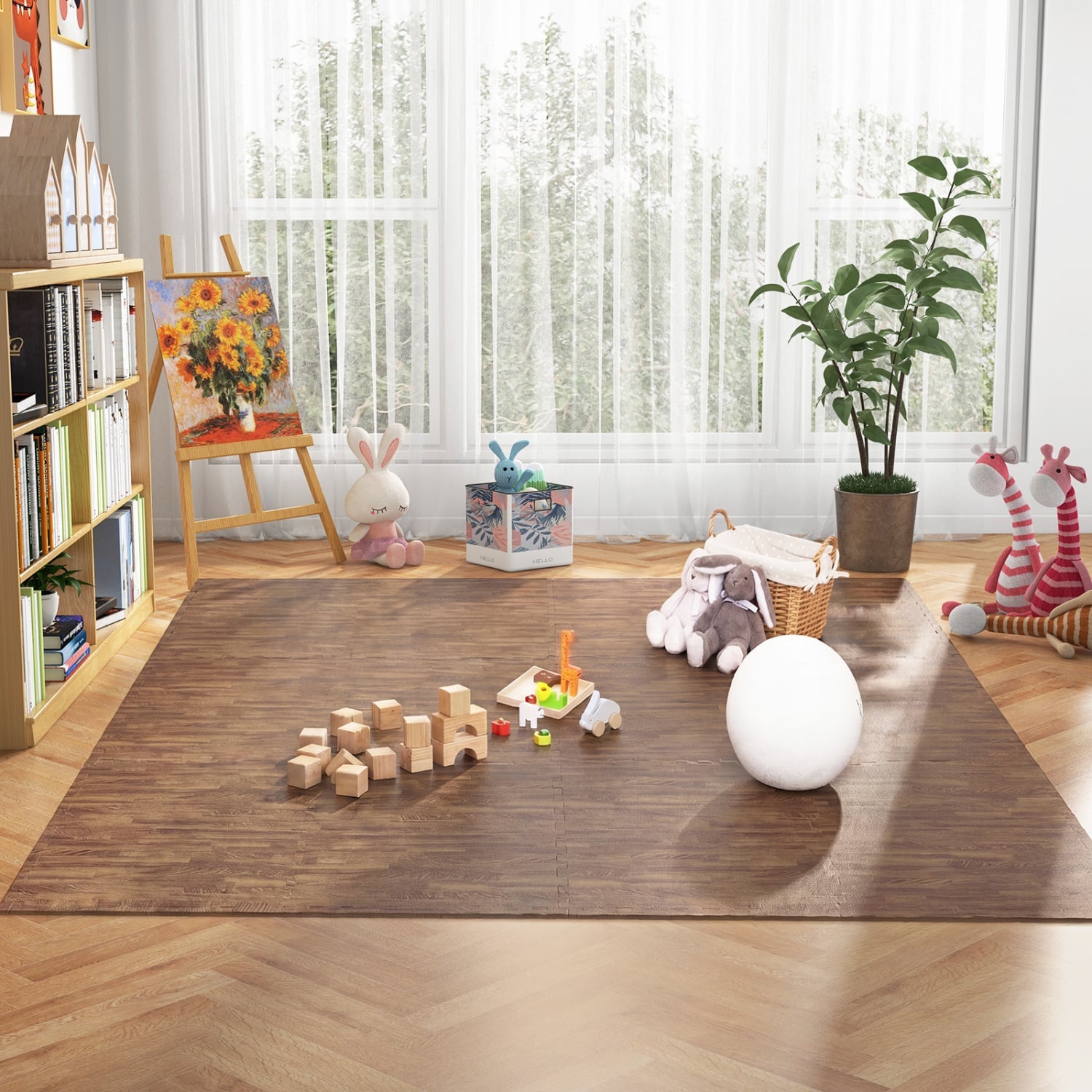 25 Tiles Wood Grain Foam Floor Mats, Brown Decorative Fencing & Flooring at Gallery Canada