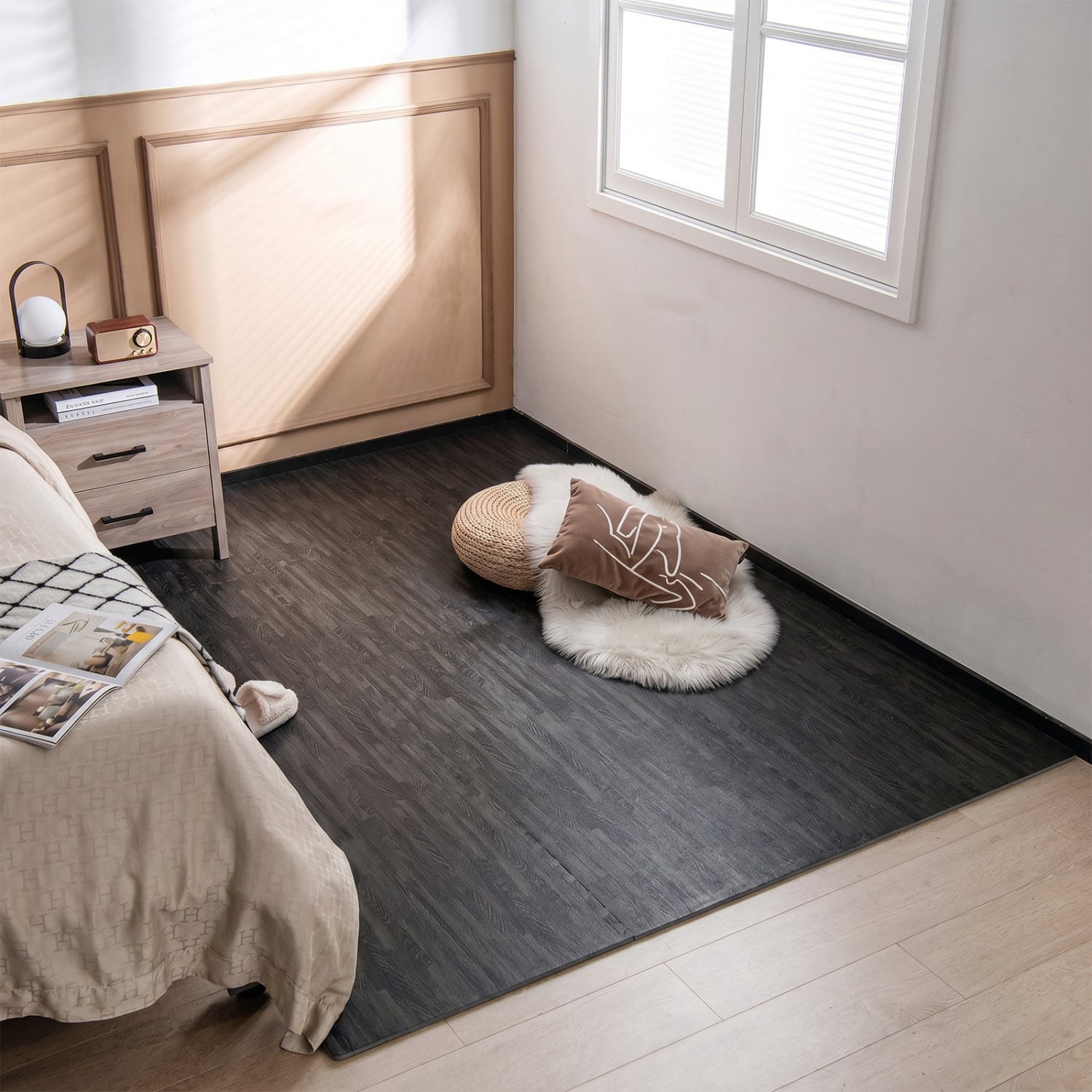 25 Tiles Wood Grain Foam Floor Mats, Black Decorative Fencing & Flooring at Gallery Canada
