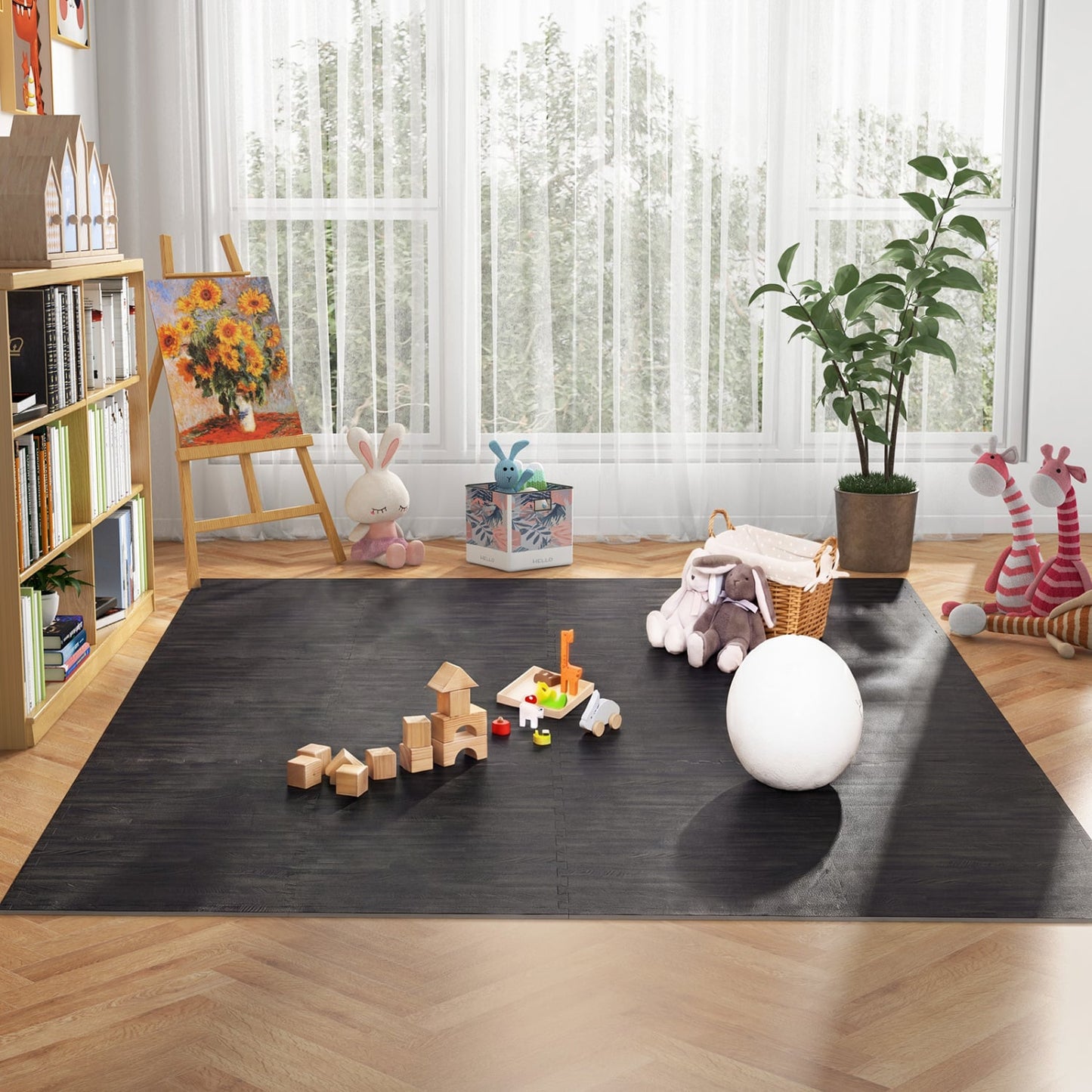 25 Tiles Wood Grain Foam Floor Mats, Black Decorative Fencing & Flooring at Gallery Canada