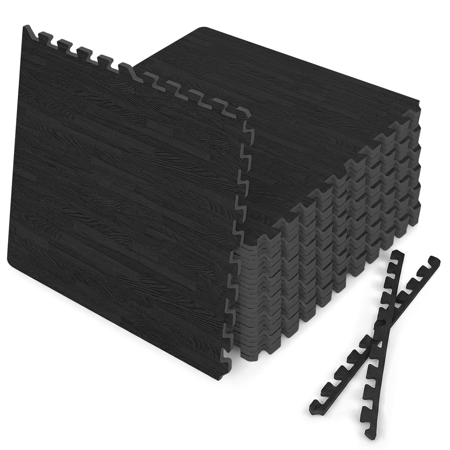 25 Tiles Wood Grain Foam Floor Mats, Black Decorative Fencing & Flooring Black at Gallery Canada