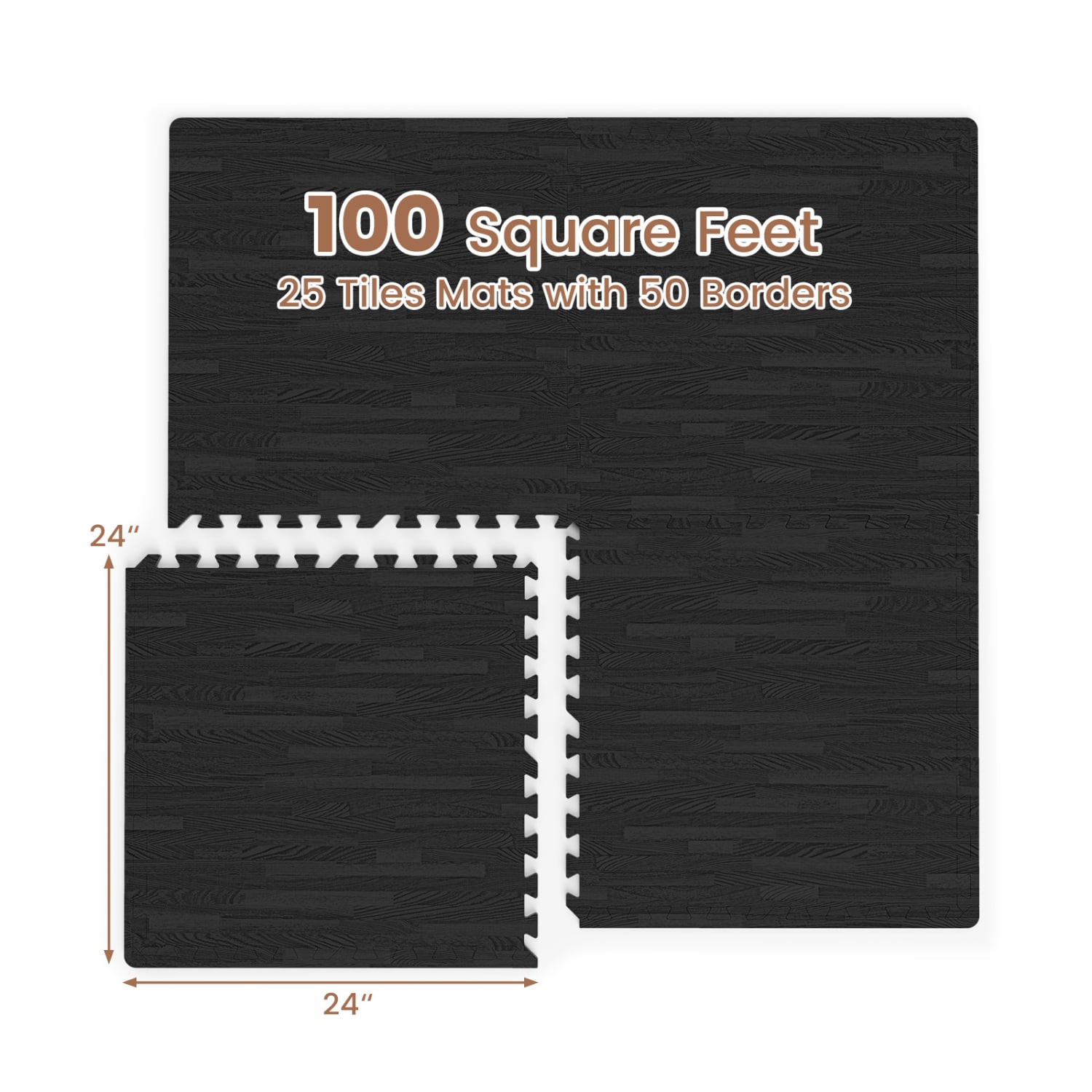 25 Tiles Wood Grain Foam Floor Mats, Black Decorative Fencing & Flooring at Gallery Canada
