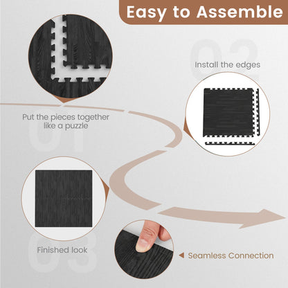 25 Tiles Wood Grain Foam Floor Mats, Black Decorative Fencing & Flooring at Gallery Canada