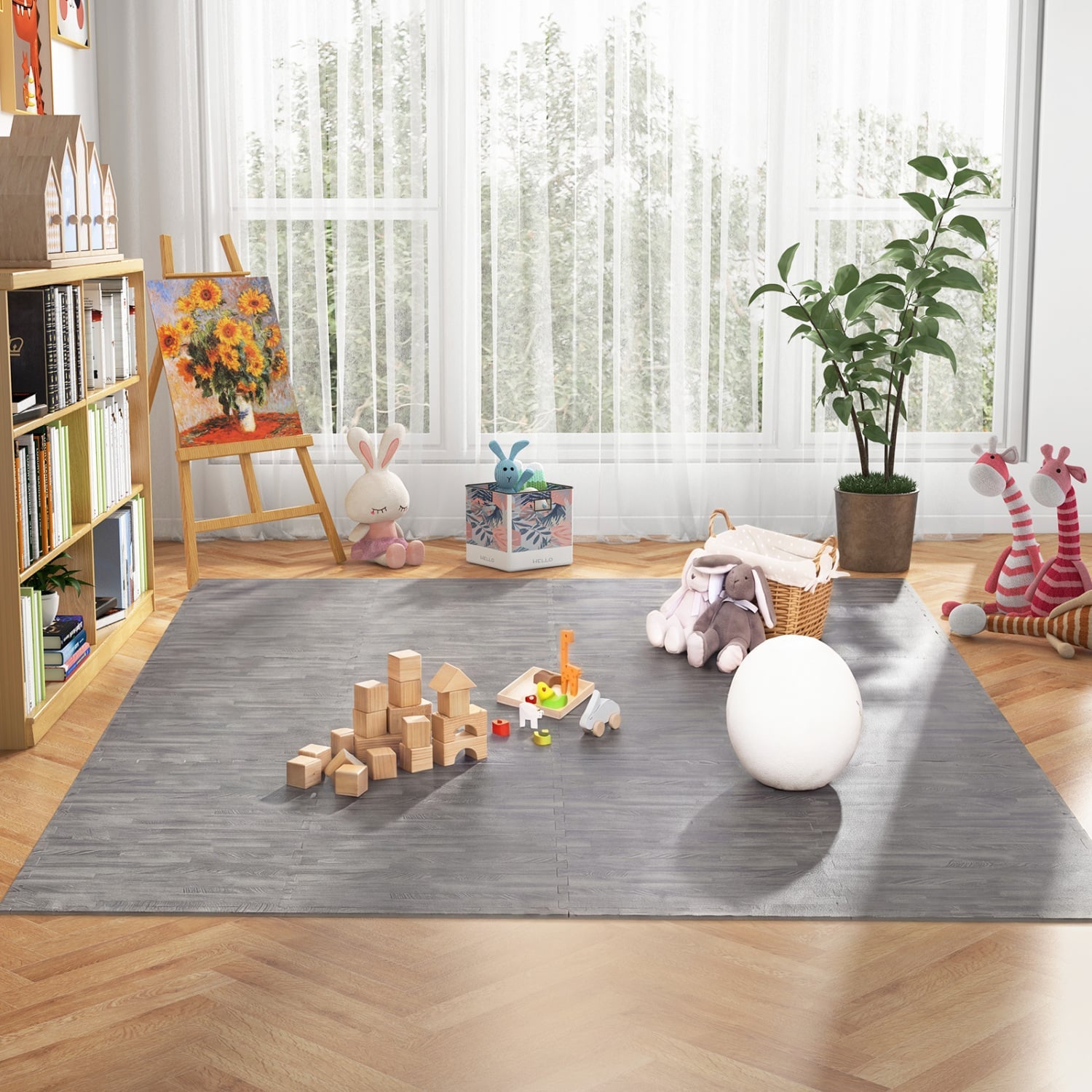 25 Tiles Wood Grain Foam Floor Mats, Gray Decorative Fencing & Flooring at Gallery Canada