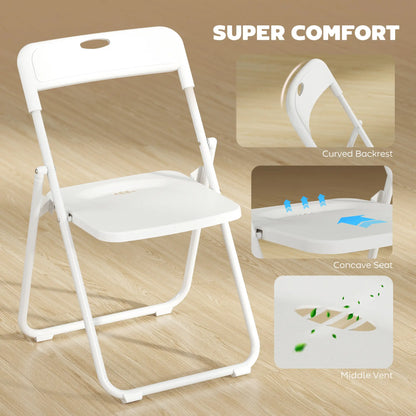 Chaises pliantes lot de 6, plastique avec cadre en acier, blanc