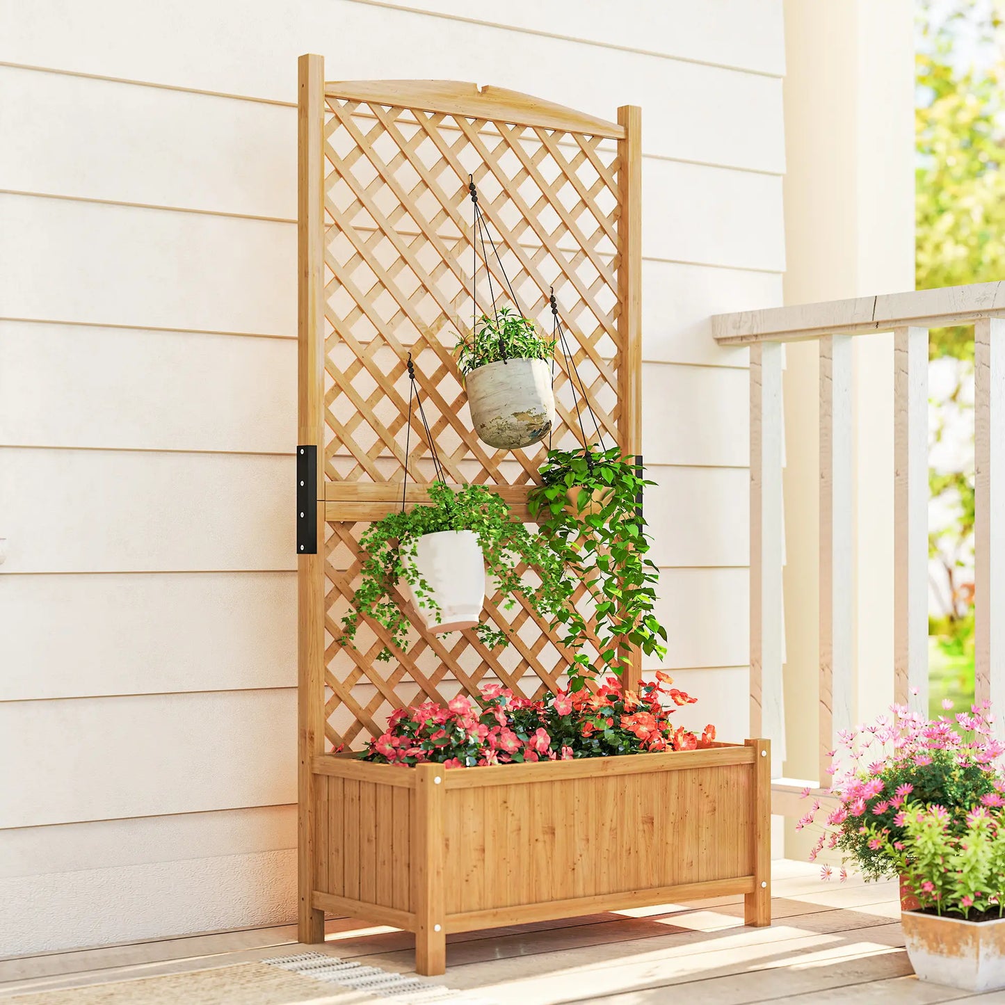 Wooden Raised Garden Bed With Trellis, 35.4" x 17.7" x 70.9", Yellow