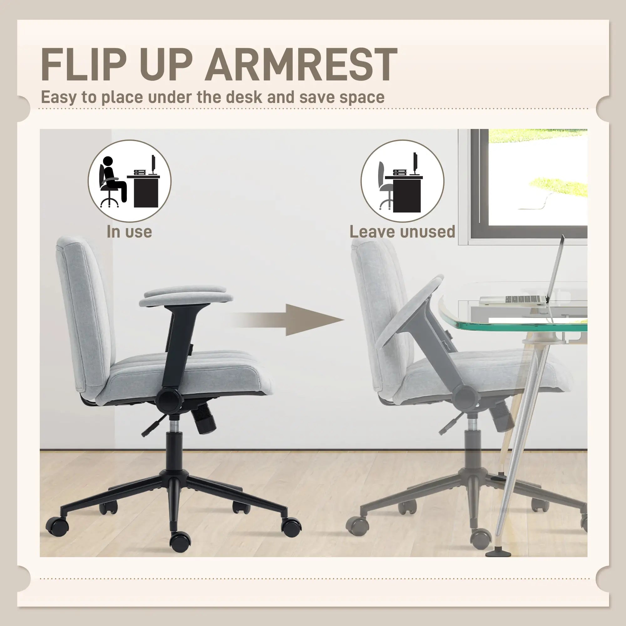 Criss Cross Chair with Flip-Up Armrests, Wheels, Adjustable Height, Tilting, Grey Task Chairs at Gallery Canada