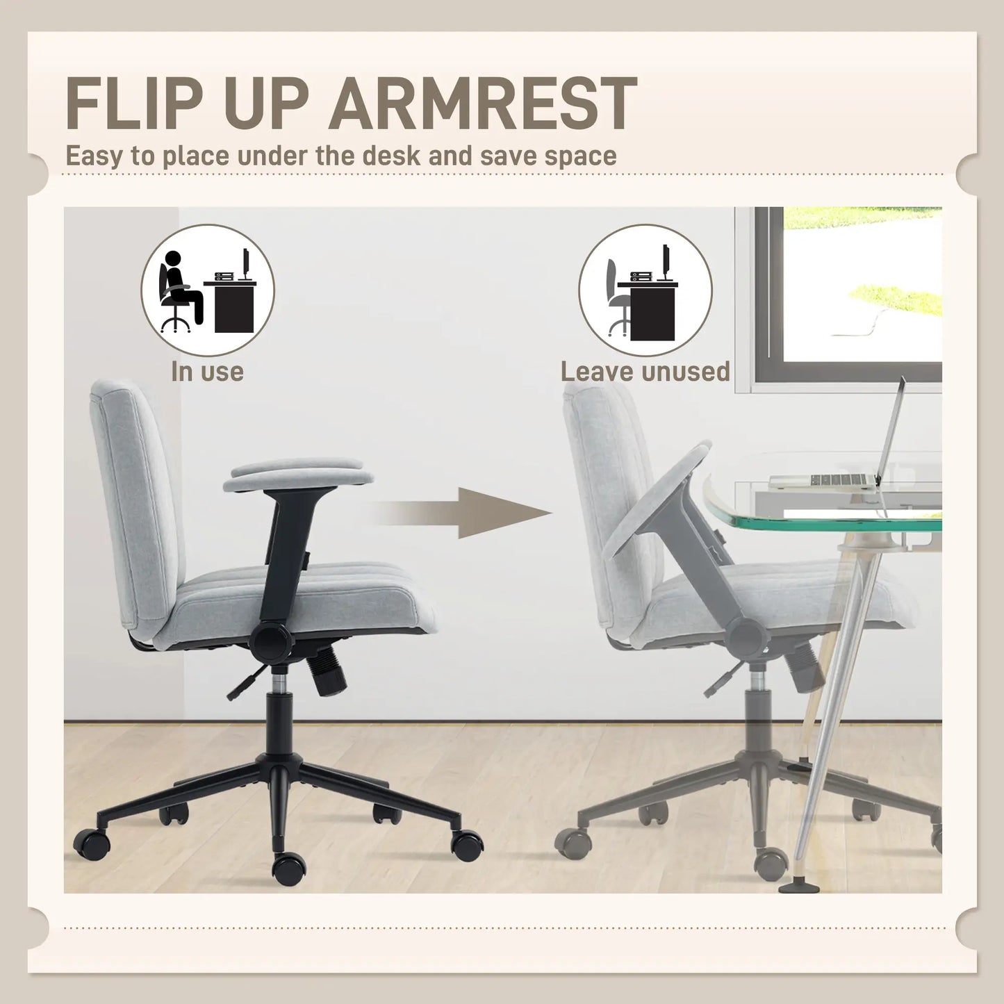 Criss Cross Chair with Flip-Up Armrests, Wheels, Adjustable Height, Tilting, Grey Task Chairs at Gallery Canada