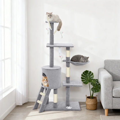 53" Cat Tree Tower, Scratching Posts, Condo, Hammock, Grey Cat Trees at Gallery Canada