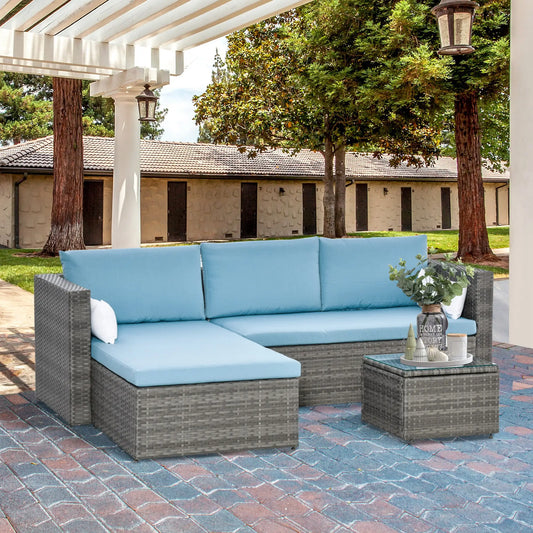 3-Piece Patio Set, Modern Sectional Sofa, Wicker Chair, Blue Patio Furniture Sets Blue at Gallery Canada