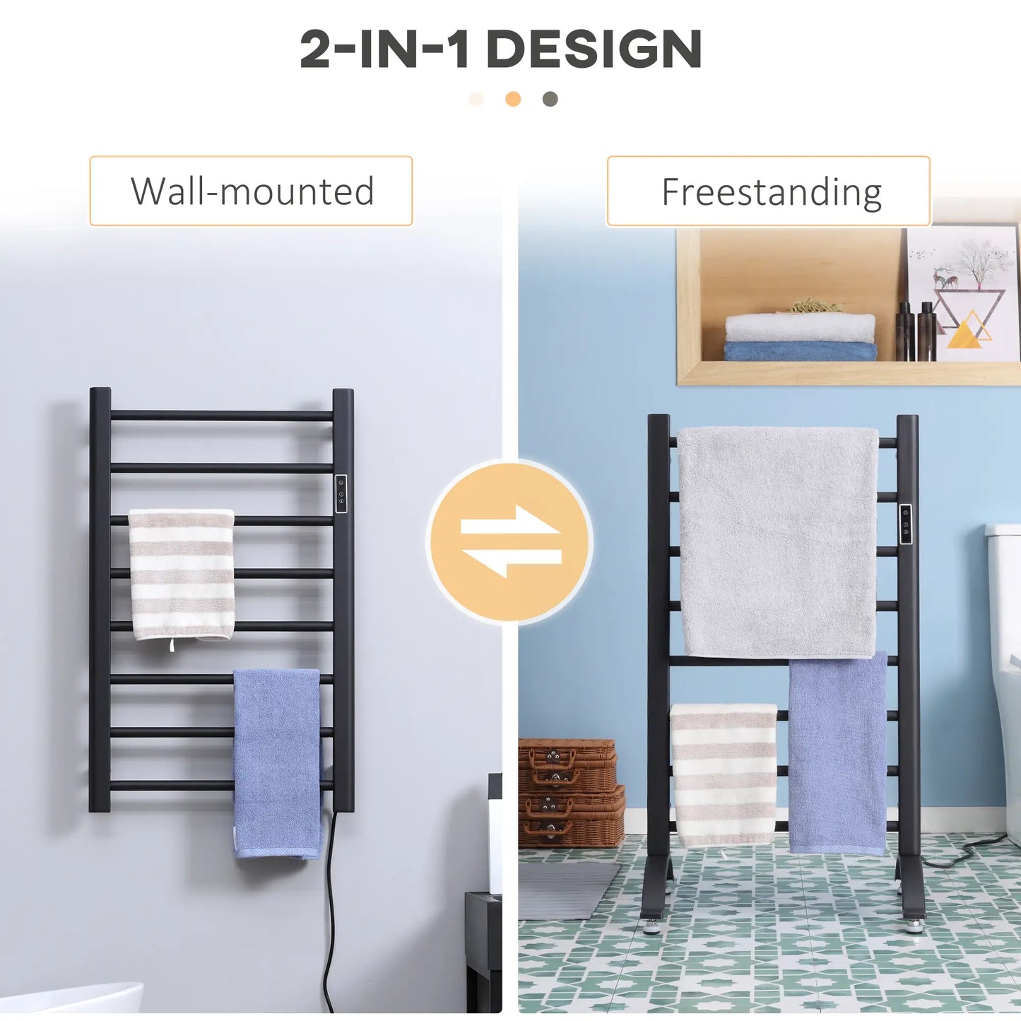 8-Bar Heated Towel Warmer, Wall Mounted, Adjustable Temperature, Black Bath Accessories at Gallery Canada