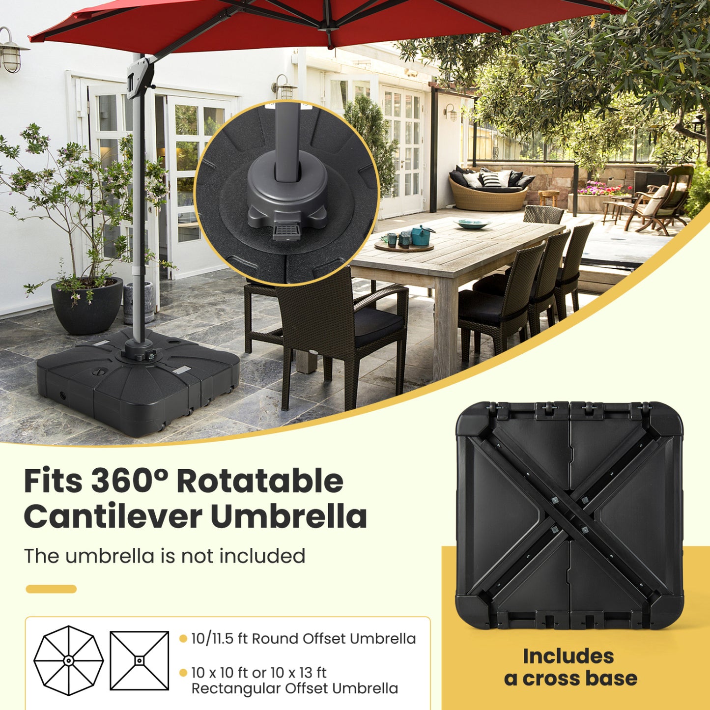 260 Lbs Offset Patio Umbrella Base With Wheels, Sand Water Filled, Black Outdoor Umbrella Bases at Gallery Canada