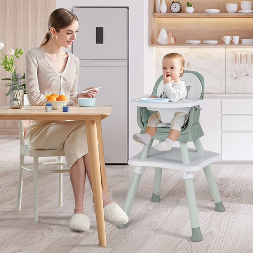 6-in-1 Convertible Baby High Chair with Adjustable Removable Tray, Green