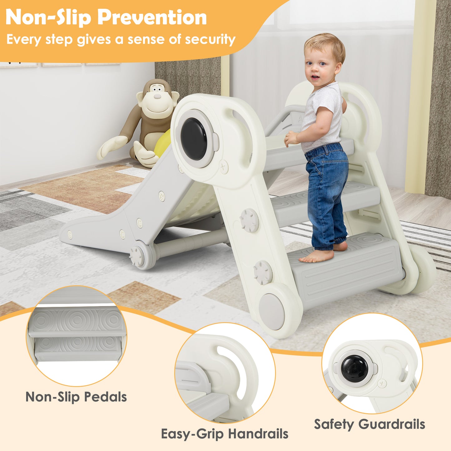 2 in 1 Baby Slide with Climber for Toddlers Age 18+ Months, Gray Climbers & Slides at Gallery Canada