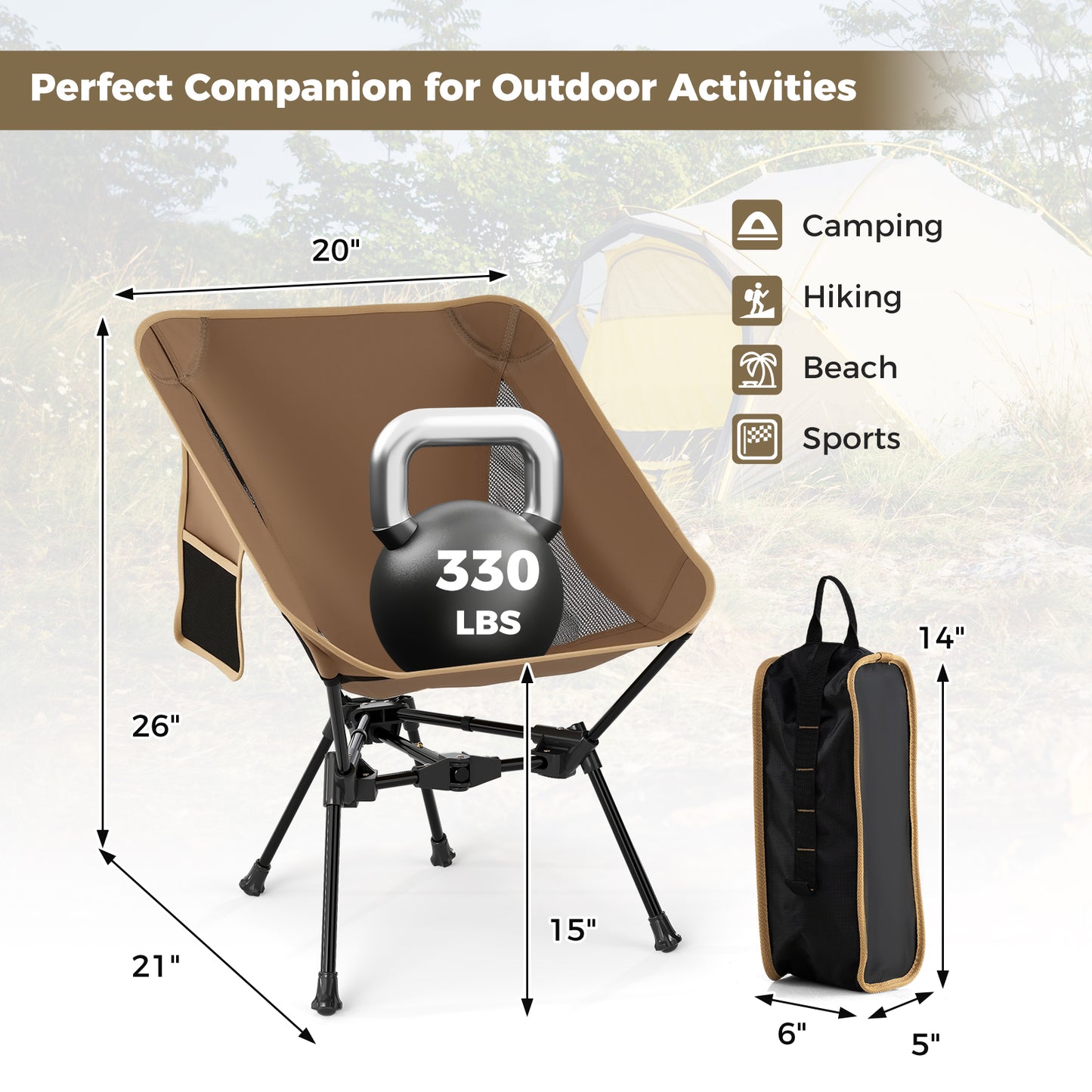 Portable Camping Chair with Compact Carrying Bag, Coffee Camping Furniture at Gallery Canada