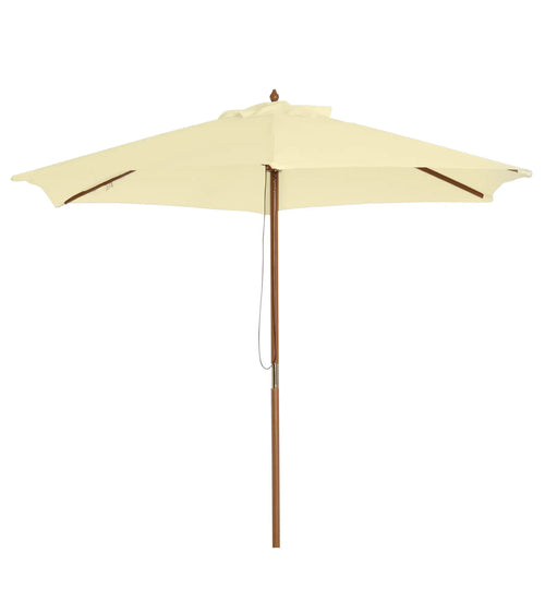 8FT Wood Market Umbrella, Round Garden Parasol, Bamboo Ribs, Cream White