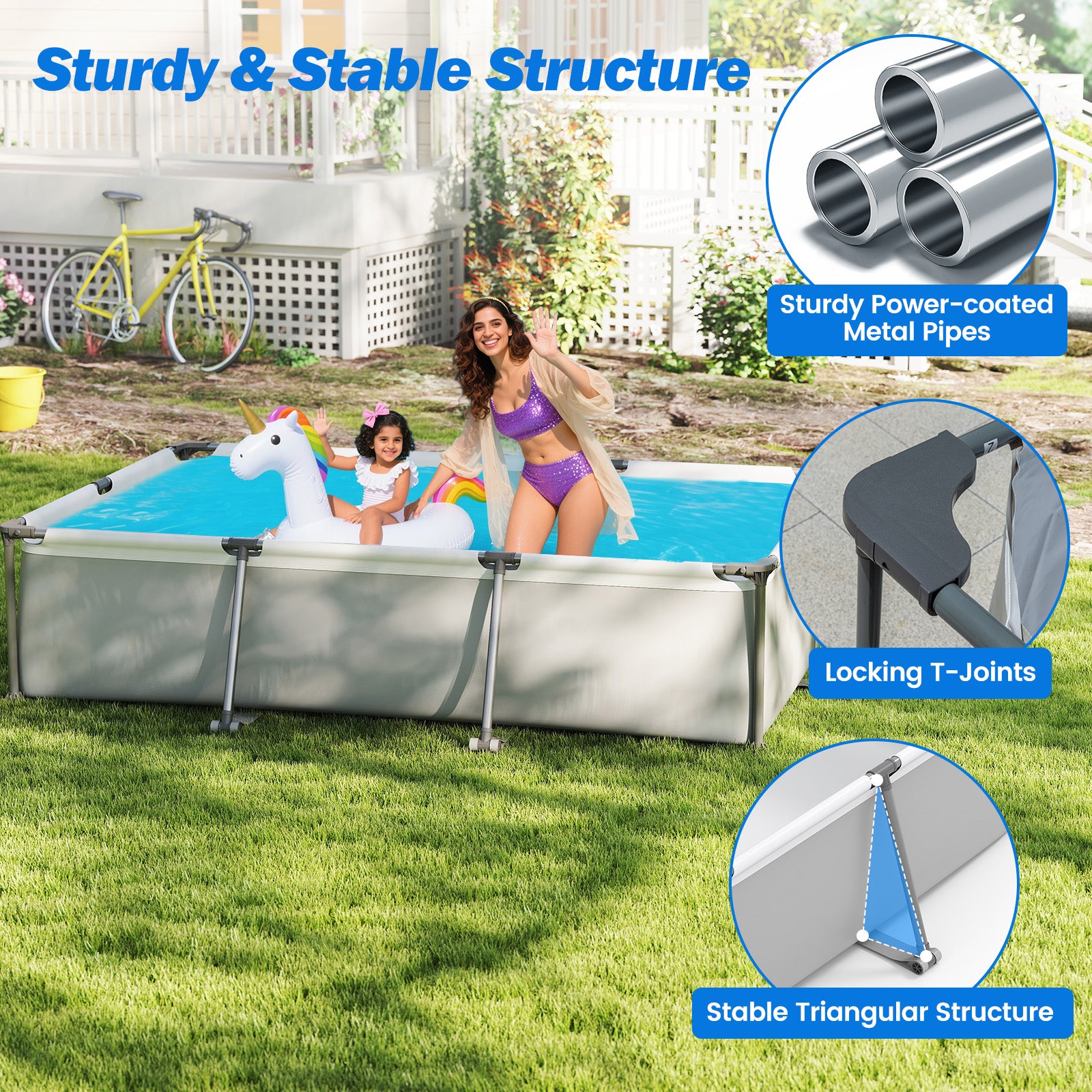 690/978/1158/1617 Gal Outdoor Family Swimming Pool with Metal Frame-10 ft, Gray Swimming Pools at Gallery Canada