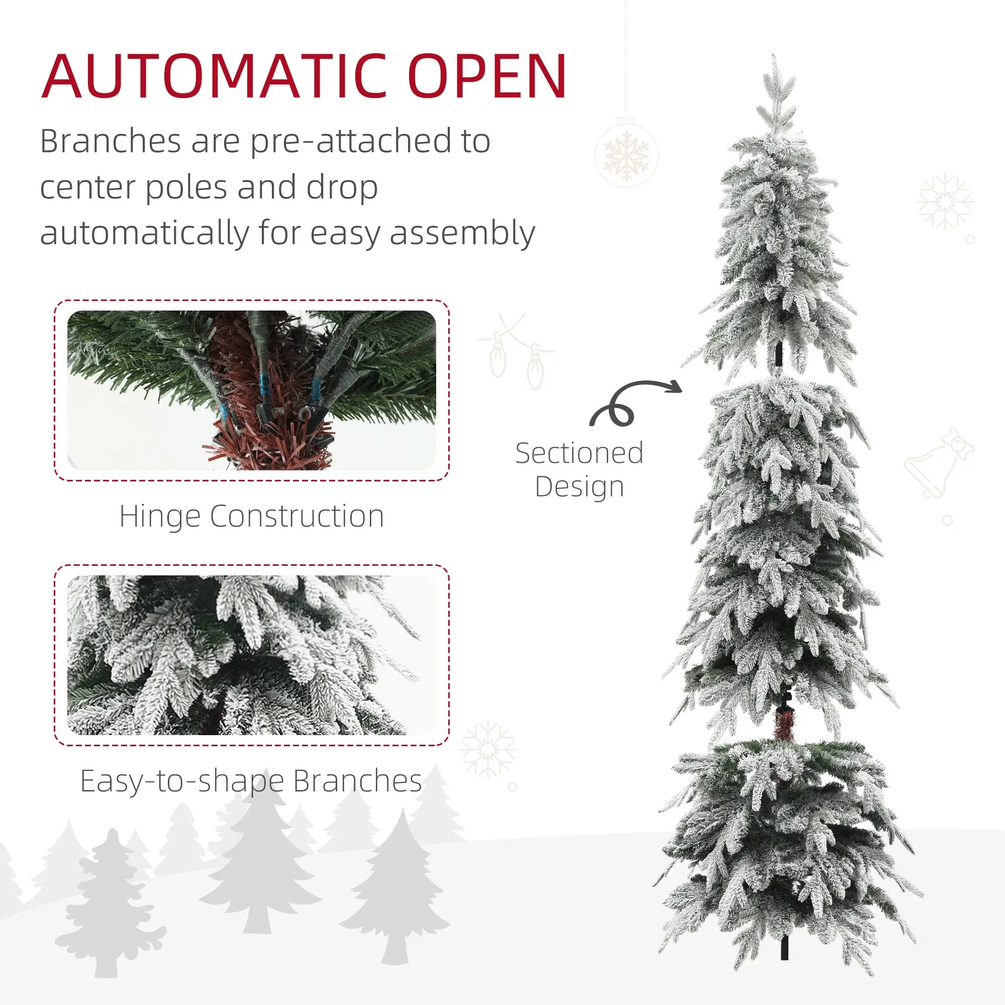 7ft Flocked Artificial Christmas Tree, 800 Tips, Auto Open, Steel Base, Green Flocked Christmas Trees at Gallery Canada