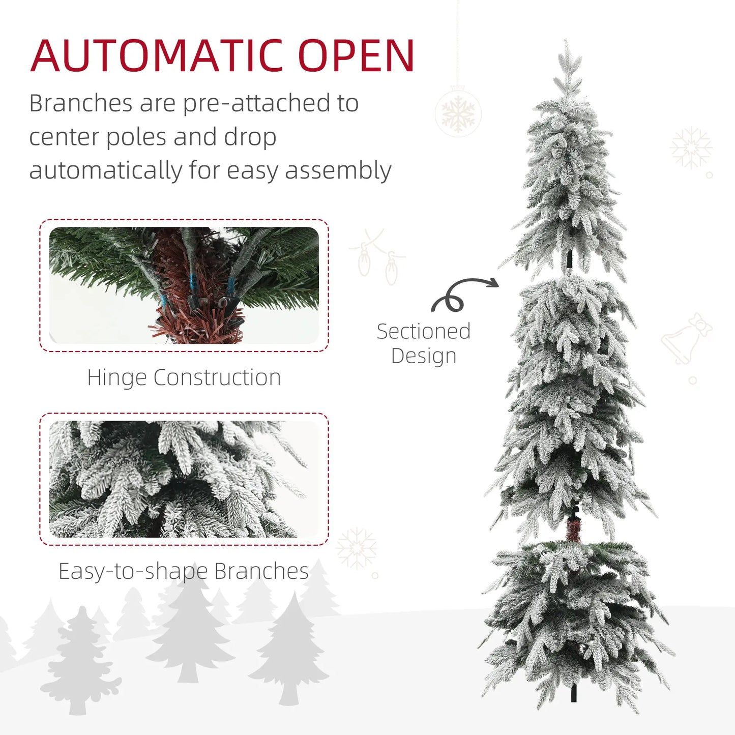 7ft Flocked Artificial Christmas Tree, 800 Tips, Auto Open, Steel Base, Green Flocked Christmas Trees at Gallery Canada