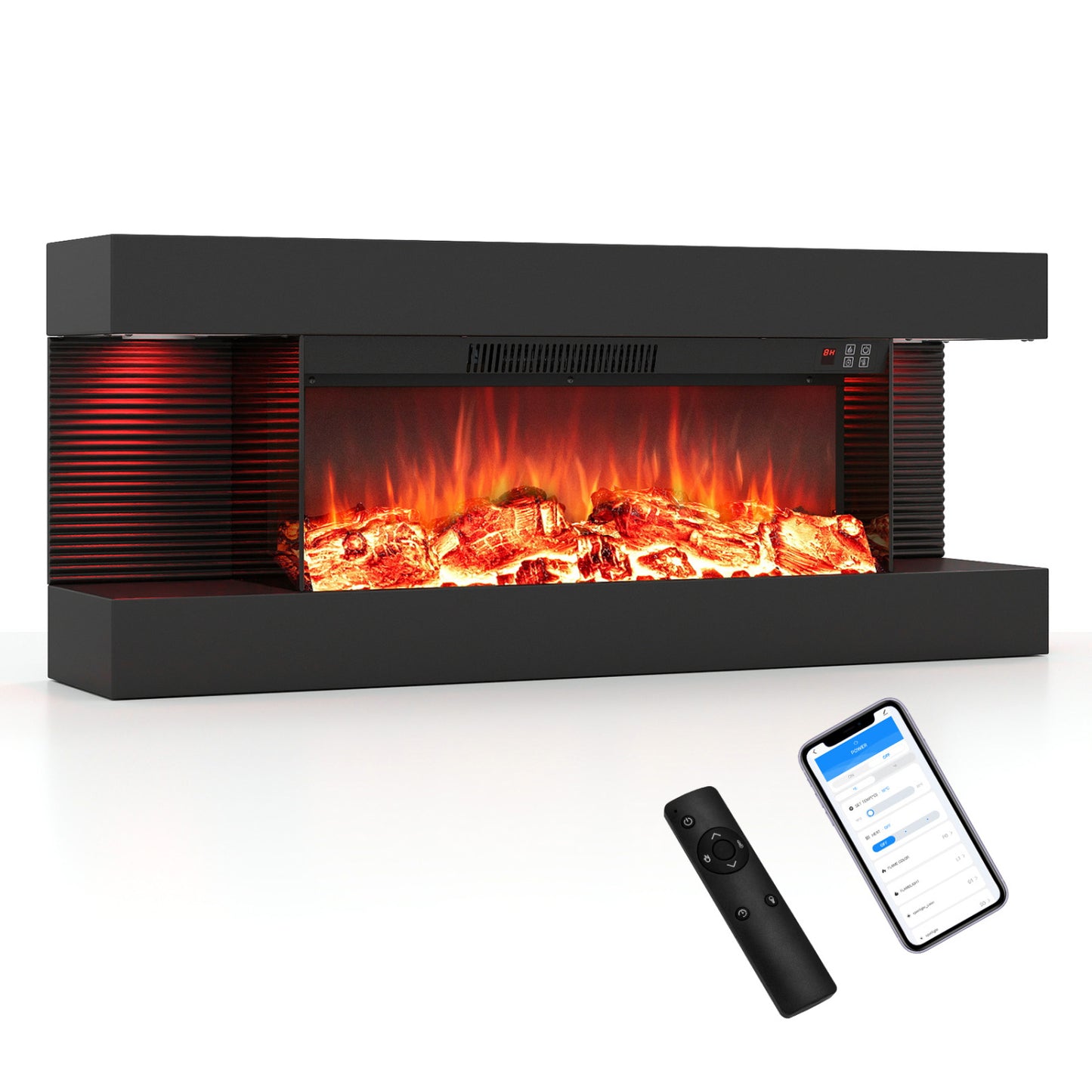 26" 3-Sided Wall Mount Fireplace with 40" Floating Mantel, Black